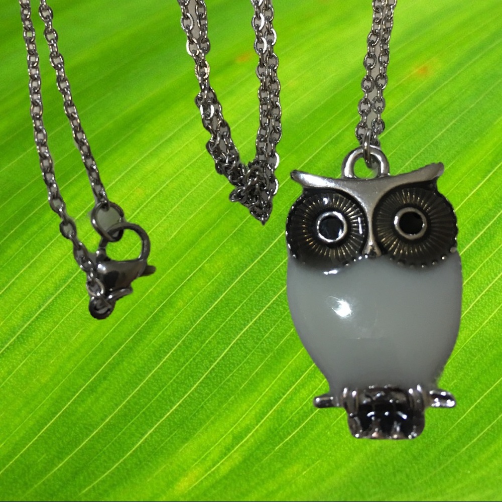 White Owl Necklace 18in Stainless Steel Chain - Picture 5 of 5